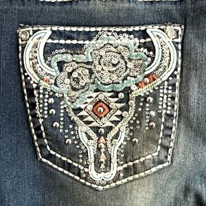 SKY NEW Bootcut Jeans Embellished Bull Skull Pockets Rhinestones Y2K rodeo west